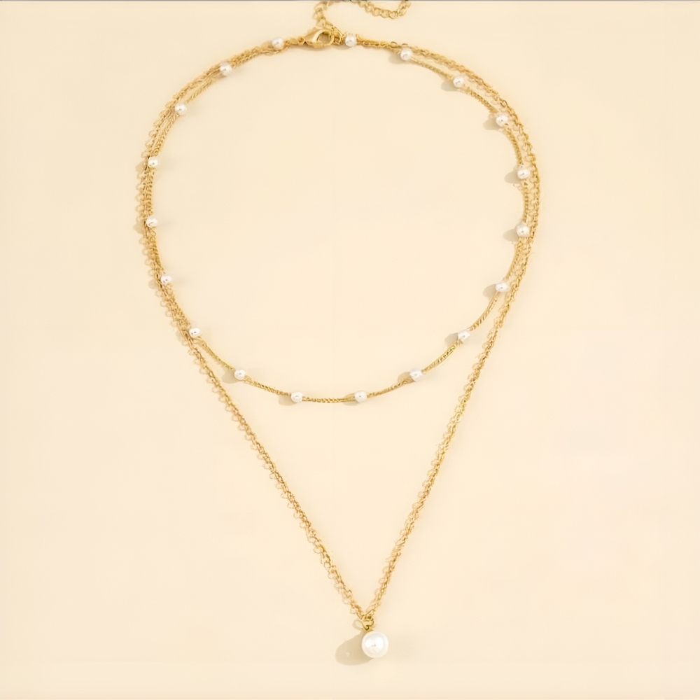 Gold Pearl Layered Necklace - Picture 2 of 4